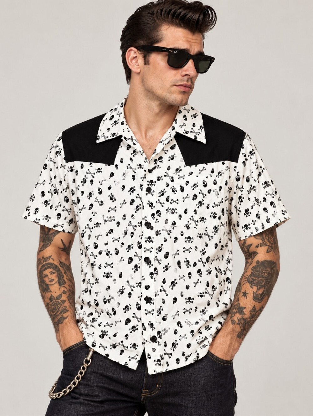 Dead Threads Skull & Crossbones Button Up Shirt Size L Goth Rockabilly